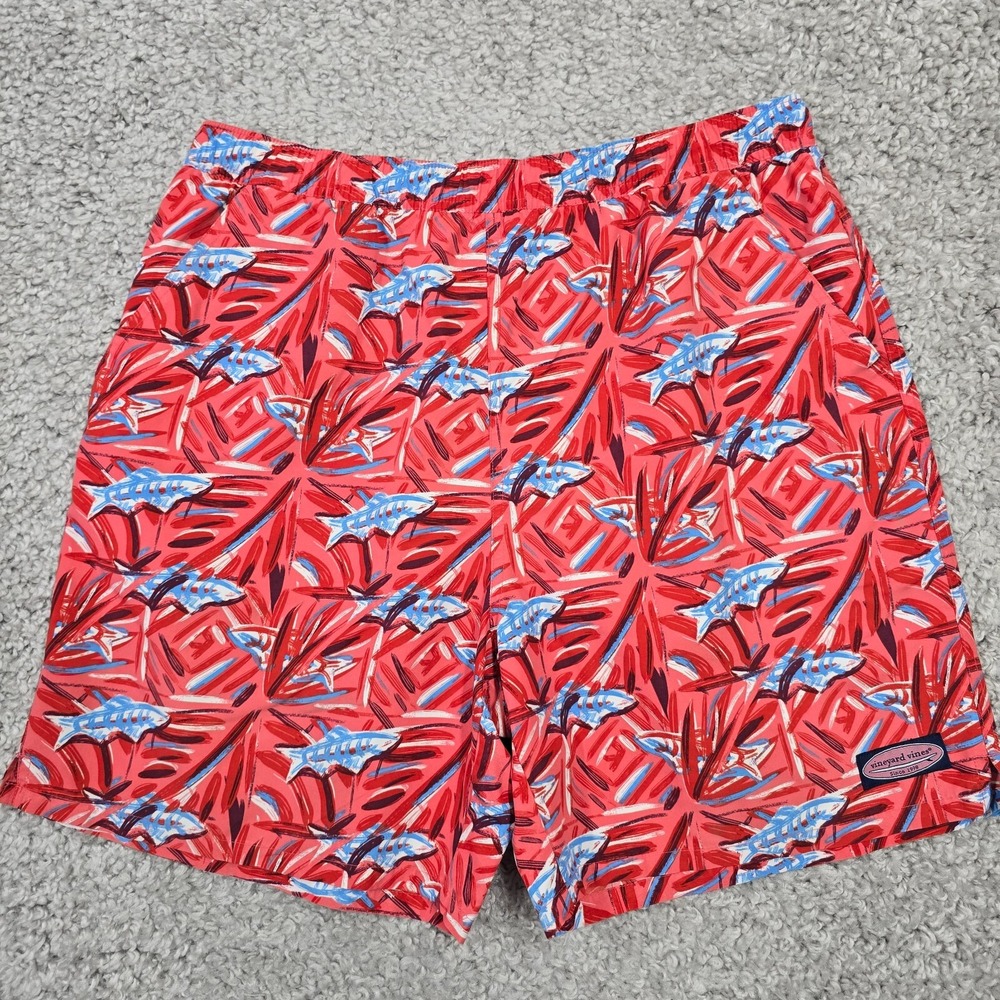 Vineyard‎ Vines Mens Shark Print Swim Shorts Drawstring Size L Beach Vacation